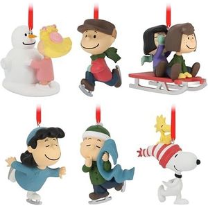 Hallmark Pinda's, verzamelbare pinda's, 6 stuks, pinda's, bende winteractiviteiten, figuren, hangende ornamenten, SNOOPY, houten, Charlie Brown, Kerstmis
