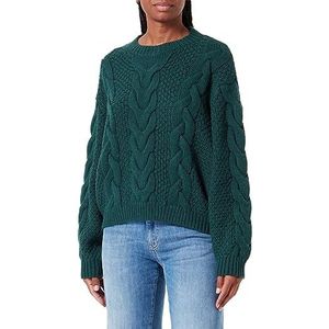 Wrangler Dames Crew Neck Cable Knit​ Sweater, Dark Matcha, M