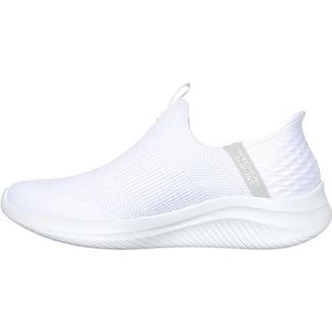 Skechers Dames Ultra Flex 3.0 Cozy Streak, wit gebreid/lichtgrijze trim, 7 UK, Witte gebreide lichtgrijze rand, 7