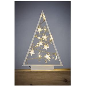 EMOS Lichtgevende kerstboom van hout, 15 leds, warm wit licht, kerstdecoratie, IP20 voor binnen, werkt op batterijen (2 x AA), levensduur 10.000 uur, 6/18 uur timer, 0,45 watt, 20 x 30 cm, wit, DCWW27