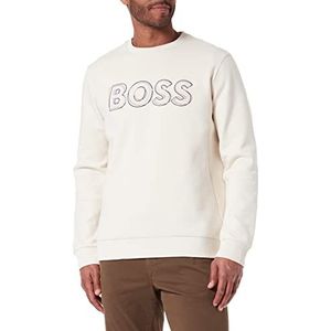 BOSS Heren Salbo 1 sweatshirt van katoenmix met meerlaags geborduurd logo, Open White131, L