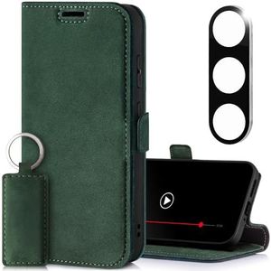 SURAZO Premium Telefoonhoes voor Samsung Galaxy S25, met camerabescherming, inklapbaar, echt leer, beschermhoes met kaartsleuven, RFID-bescherming, standaard, stootvaste handgemaakte leren hoes,