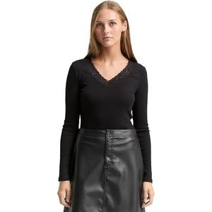 TOM TAILOR Denim T-shirt met lange mouwen voor dames, 14482 - Deep Black, XXL