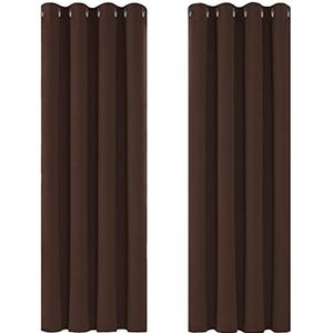 Deconovo Gordijnen Verduisterend, Warmtewerend Gordijn met Ringen voor Slaapkamer, Woonkamer, 132x214 cm (B x H), Chocolade, 2 stuks