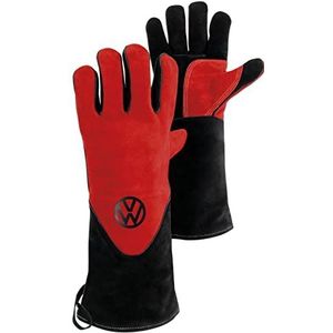 VW T1 Bus Grill Handschoenen-Oven Handschoenen-Bak Handschoenen Hittebestendig in Gift Box Koeienhuid (Paar/Rood & Zwart)