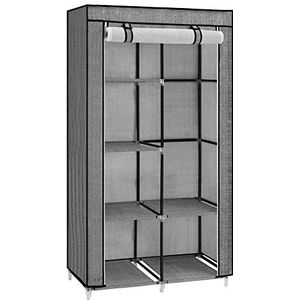 SONGMICS Kledingkast, 6 niveaus, 1 kledingstang, vliesstof, metalen frame, 45 x 88 x 168 cm, voor slaapkamer, hal, kleedkamer, zwart met motief visgraat RYG084B22