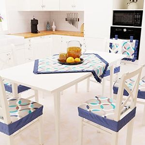 PETTI Artigiani Italiani - Moderne tafelloper, tafelloper voor keuken en woonkamer, 1 tafelloper van katoen 90 x 90 cm, blauwe cirkel, 100% Made in Italy