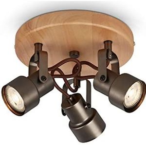 BRILONER - Leuchten - LED plafondlamp retro met hout, 3-lamps plafondlamp vintage, warm witte kleurtemperatuur, verstelbare LED-spot, rustieke plafondspot, grijs-hout