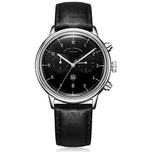 DuFa Unisex chronograaf kwartshorloge met lederen armband DF-9003-01, zwart, armband