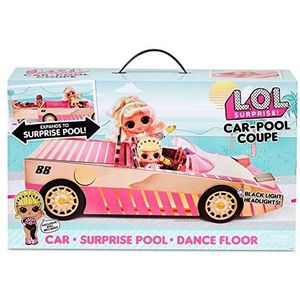 LOL Surprise Car-Pool Coupe met exclusieve pop. Inclusief een veel gekleurde auto, Verassingszwembad, dansvloer met magie, feestende lichten en Accessoires. Voor jongen en meisjes van 4+ jaar.