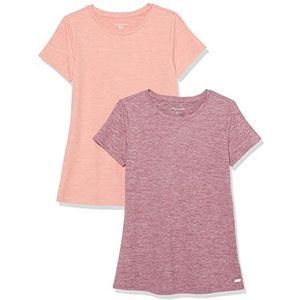 Amazon Essentials Dames Tech Stretch T-shirt met korte mouwen en ronde hals (verkrijgbaar in grote maten), 2-Pack, Pruim Ruimteverf/Zalmroze Ruimteverf, 6XL Grote maten