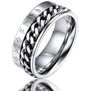 Viking Noorse Ring voor Jongens Rvs Angst Ringen Nordic Runen Sieraden Heren Spinning Ring Maat 65 (Cadeaupakket Inbegrepen)