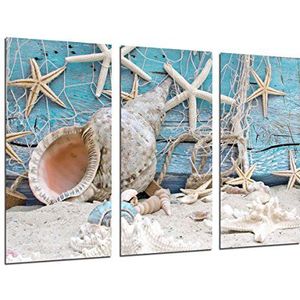 Muurschildering landschap zee vintage schelpen, slakken, strand, zand totale grootte: 97 x 62 cm XXL