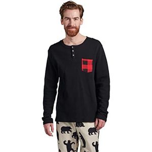 Hatley Lange mouwen pyjama T-shirt voor heren, Zwart met geruite tas Buffalo, XXL