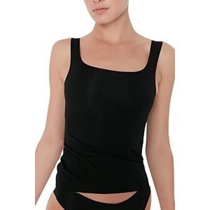 Trendyol Dames vrouw uitgerust standaard vierkante kraag geweven hemdje shirt, zwart, L, Zwart, L