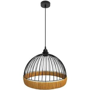 Zarivy Hanglamp Gaston 1xe27, zwart en naturel, met afmetingen 30 x 30 cm. Elegante combinatie van metaal en rotan, ideaal om elke ruimte met stijl te verlichten en te decoreren.