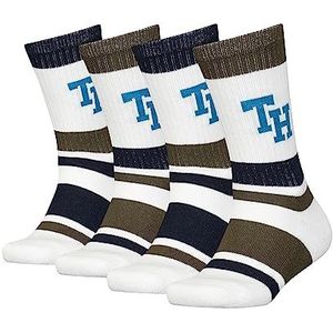 Tommy Hilfiger Uniseks crew sokken voor kinderen (set van 4), olijfgroen combo, 31-34