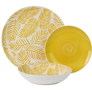 Tafelservies 18-delig porselein met gele bladeren 27x27x4 cm