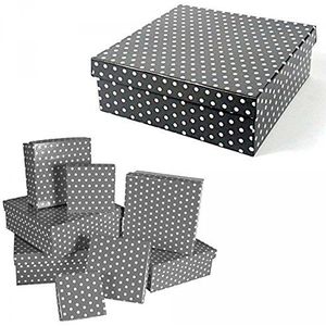 OOTB geschenkdoos grijs met witte stippen, karton 22,5 x 22,5 x 8 cm