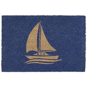 Relaxdays deurmat kokos - zeilboot - schoonloopmat - kokosmat - antislip - blauw