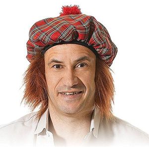 Bristol Novelty BH124 Schotse hoed & haar Schotse ruitmuts met gemberhaar, rood, eenheidsmaat