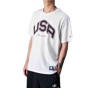 Champion Legacy Retro Sport - USA S/S Crewneck T-shirt, wit, L heren SS24, Wit, L