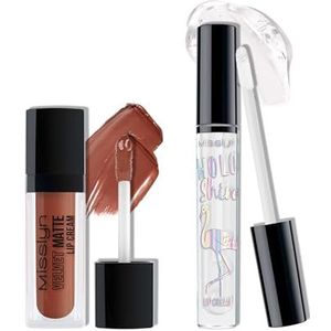 Misslyn Langdurige lippenstift met hoge glans en volumineuze crème voor volle lippen, set lipgloss en crème