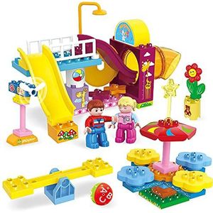 ColorBaby Constructiespel, speelplaats, speelgoed, 50 delen, glijbanen, schommels en personages inbegrepen, educatief speelgoed, constructies voor kinderen vanaf 3 jaar, meerkleurig (49195)