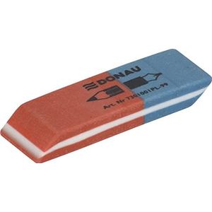 DONAU 7301001-99/2B gum, 2 stuks, kleur: blauw/rood, gum voor potloden en balpennen, van hoogwaardig rubber, aan beide zijden bruikbaar, 57 x 19 x 8 mm