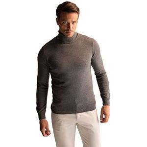 DeFacto Heren gebreide trui met lange mouwen ronde hals sweater - slim fit trui voor heren tops (Grey Melange, XL), gemengd grijs, XL