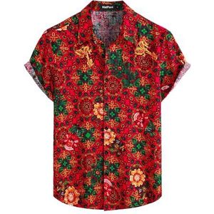 VATPAVE Heren zomer tropische shirts korte mouw Button Down Aloha Hawaiiaanse shirts, Rood, M