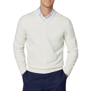 Hackett London Heren lamswol V-hals trui, Beige (Ecru), L