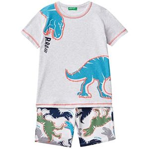 United Colors of Benetton Pig(T-shirt + short) 30960P04I pyjamaset, meerkleurig, grijs en wit met patroon 506, L jongens, Meerkleurig: grijs en wit patroon 506, L