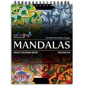 ColorIt Mandala's naar kleur, Volume VIII Kleurboek voor volwassenen 50 Bloemen en Geometrische Mandala Patronen en Ontwerpen, Spiraalbinding, VS gedrukt, Leg platte hardcover boekomslag, Inktvloei
