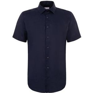 Seidensticker Zakelijk overhemd voor heren, slim fit, zacht, kent-kraag, korte mouwen, 100% linnen, donkerblauw, 44