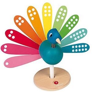 Janod - I'M Learning to Count Peacock - Wooden Early Learning Educational Toy - Teaches Numbers and First Hand Movements - Ages 2 and Up, J08040,White