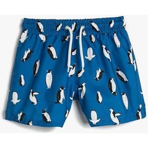 Koton Boys's Trekkoord Penguin Bedrukt Zwembroek, Blauw design (12b), 3-4 Jaar