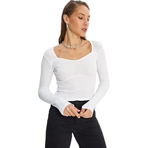 Trendyol Vrouwen normale standaard vierkante kraag gebreide blouse, Kleur: wit, XL