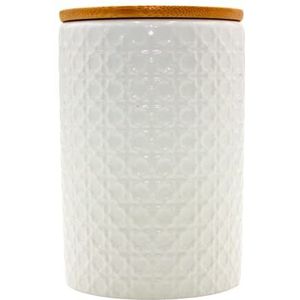 Dekohelden24 Stijlvolle opbergdoos/voorraaddoos/koekjesdoos/aromadoos in retro decor, van porselein met bamboe deksel in wit met bloemen, grootte: H/Ø 15 x 10 cm, 800ml, 15 cm