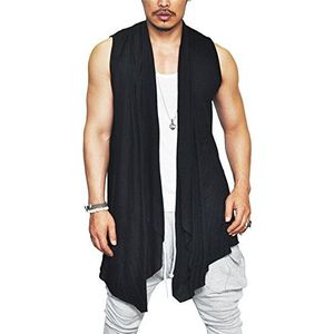 COOFANDY Heren ruches sjaalkraag vest mouwloos open voorkant mouwloos kimono vest, Zwart, L