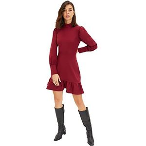 Trendyol Burgundy Steep Collar Volume Casual Jurk, 42