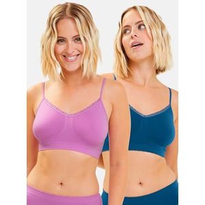 Billet Doux - Set van 2 beha's zonder beugel - Zen Attitude - Dames - Paars Opera + Echt Blauw - 46/48, Paars opera + echt blauw, 46-48