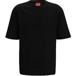 HUGO Dleek Relaxed-Fit T-shirt voor heren, van katoen met Stack-logo, zwart 1, L