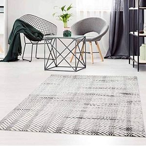 Carpet City Vloerkleed, platte polig, modern, gemêleerd zigzag, patroon in crème/grijs, woonkamer, afmeting 160/225 cm, 160 cm x 225 cm