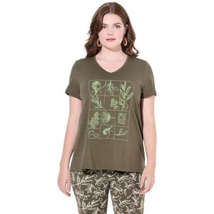 Ulla Popken Dames Plant Placement T-shirts, kakibruin, 42-44