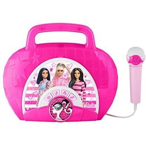 eKids Barbie zingen mee Boombox met microfoon, ingebouwde muziek, knipperende lichten, echte werkende microfoon voor kinderen karaokemachine, verbindt mp3-speler Aux in audioapparaat