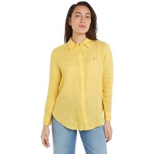 Tommy Hilfiger Dames linnen ontspannen overhemd Ls Casual shirts, geel, 44, Dageraad Geel, 70