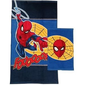 Spiderman Marvel Badhanddoeken van badstof, set van 2 handdoeken, bidet-handdoek, blauw, katoen, 100%, set van 2, officieel product