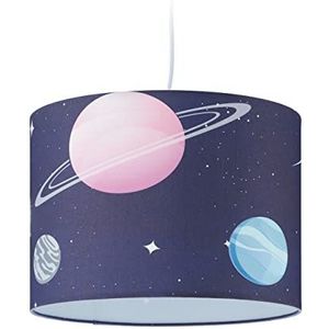 Relaxdays hanglamp kinderkamer, lampenkap met planeten print, HxØ: 140x35 cm, E27-fitting, kinderlamp, kleurrijk