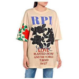 Replay Dames T-shirt met bloemenprint, 611 Skin, M